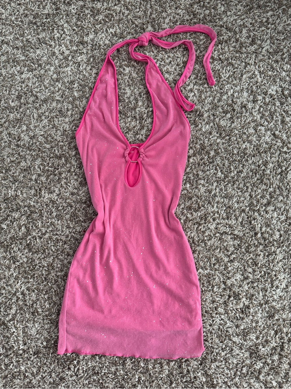 Y2k Pink Halter Mini Dress with Keyhole Detail
